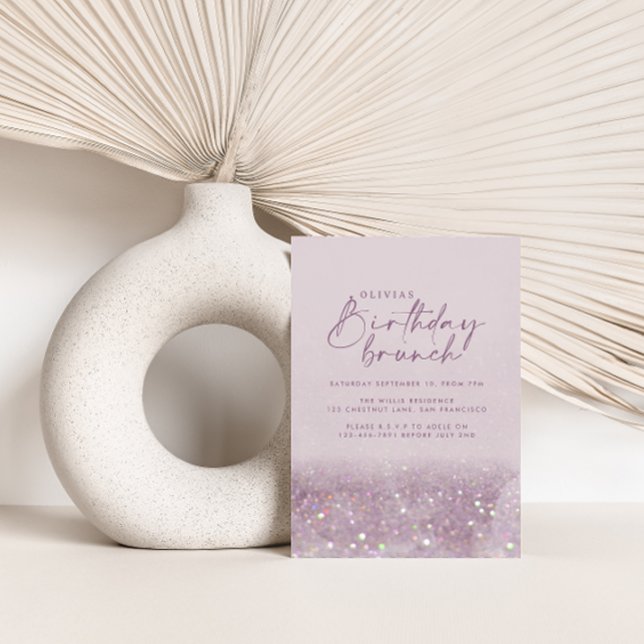 Invitación Purpurina púrpura Lilac moda de brunch de cumpleañ (Subido por el creador)