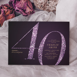 Invitación Purpurina púrpura minimalista moderno 40 años