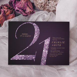 Invitación Purpurina púrpura minimalista moderno de 21 años