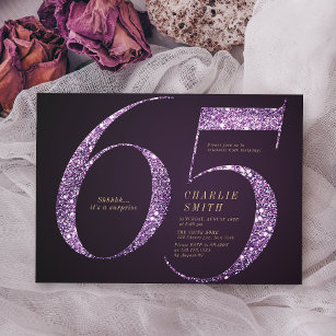 Invitación Purpurina púrpura minimalista moderno de 65 años