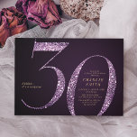Invitación Purpurina púrpura minimalista moderno en 30 años<br><div class="desc">Moderna invitación minimalista para fiestas de 30 años con elegantes detalles de purpurina falso púrpura número 30 y detalles de su fiesta en un estilo serif clásico dorado sobre fondo morado profundo, sencillo y elegante, gran sorpresa invitación de cumpleaños para adultos. el color de fondo puede cambiarse a cualquier color...</div>