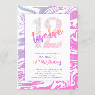 Invitación Purpurina Púrpura Moderno 12 Años