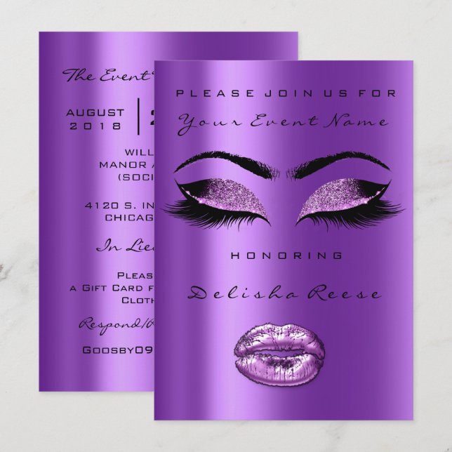 Invitación Purpurina púrpura Orquídea Ducha de novia Dulce 16 (Anverso / Reverso)