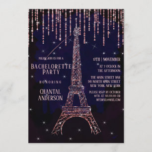 Invitación Purpurina Púrpura París Torre Eiffel Bachelorette