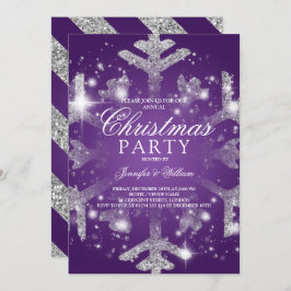 Invitación Purpurina Púrpura Plata Nochebuena fiesta navideña