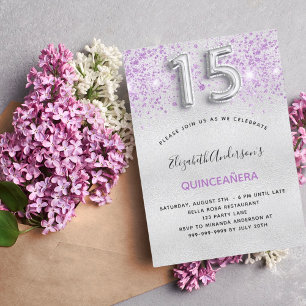 Invitación Purpurina púrpura plateado Quinceanera
