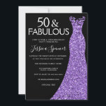 Invitación Purpurina púrpura vestido negro 50 cumpleaños fies<br><div class="desc">Purpurina púrpura Vestido negro 50 cumpleaños fiesta de cumpleaños Invitación negra Ver artículos coincidentes en nicho y tienda de nidos</div>