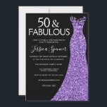 Invitación Purpurina púrpura vestido negro 50 cumpleaños fies<br><div class="desc">Purpurina púrpura Vestido negro 50 cumpleaños fiesta de cumpleaños Invitación negra Ver artículos coincidentes en nicho y tienda de nidos</div>