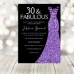 Invitación Purpurina púrpura vestido negro Fiesta de cumpleañ<br><div class="desc">Vestido de Purpurina morado Mujeres Invitación negra a Fiesta de cumpleaños número 30 Ver artículos coincidentes en Nicho y Nest Store</div>