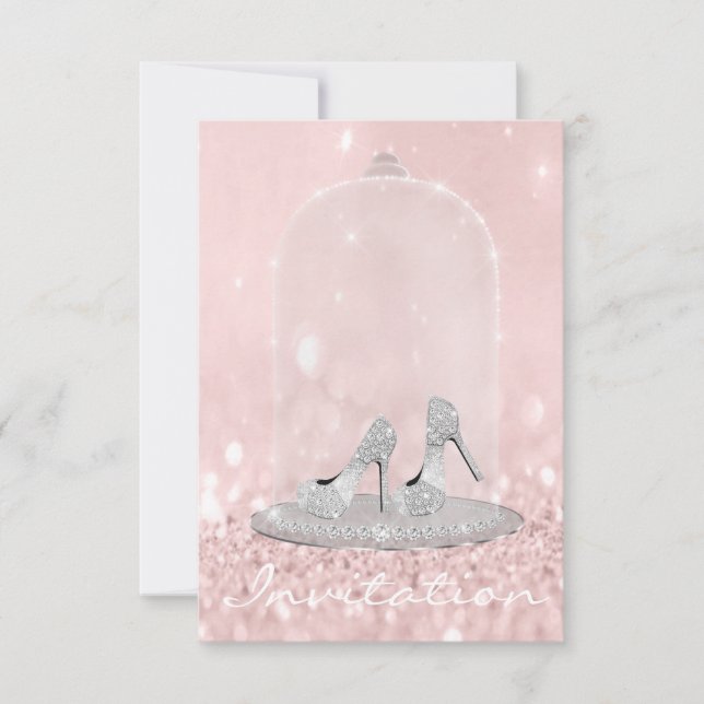 Invitación Purpurina Purpurina de zapatos de diamante rosado  (Anverso)