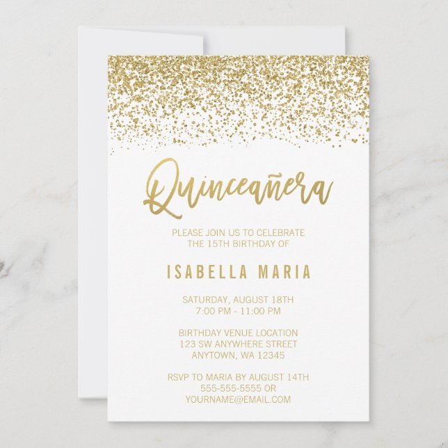 Invitación Purpurina Quinceanera (Anverso)
