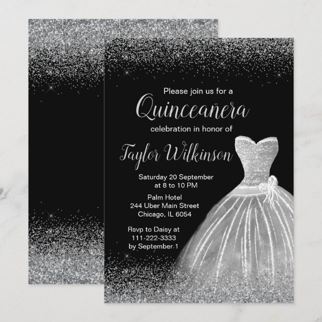 Invitación Purpurina Quinceanera (Anverso / Reverso)