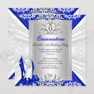 Invitación Purpurina Quinceanera 15º cumpleaños Royal Blue He