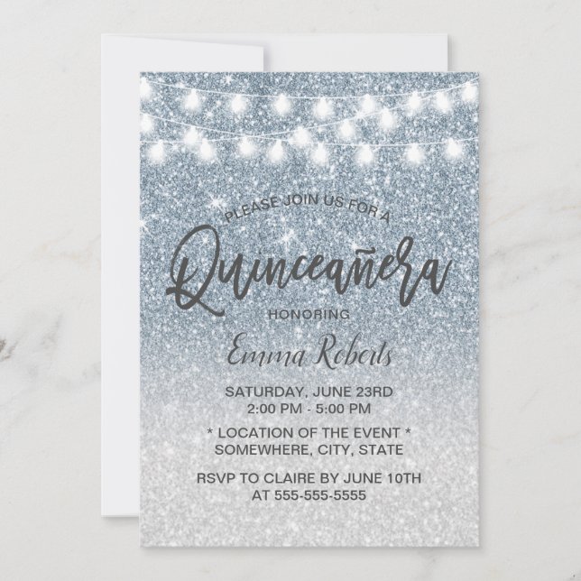 Invitación Purpurina Quinceanera 15 (Anverso)