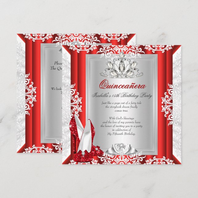 Invitación Purpurina Quinceanera 15th Birthday Party Zapatos  (Anverso / Reverso)