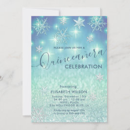 Invitación Purpurina Quinceañera de copos de nieve de inviern