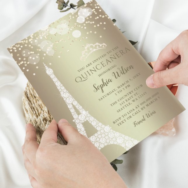 Invitación Purpurina Quinceañera de la Torre Eiffel Gold Spar (Subido por el creador)