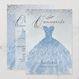 Invitación Purpurina Quinceanera Dusty Blue+Silver