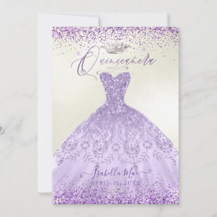 Invitación Purpurina Quinceanera Dusty Purple Silver