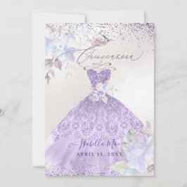 Invitación Purpurina Quinceanera Lilac Morado Gown