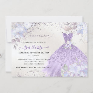 Invitación Purpurina Quinceanera Lilac Morado Gown