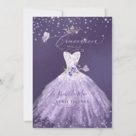 Invitación Purpurina Quinceanera Lilac Morado Gown