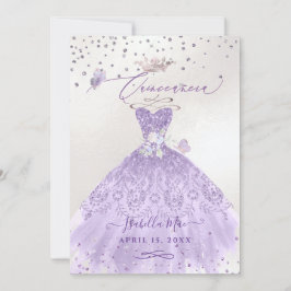Invitación Purpurina Quinceanera Lilac Morado Gown