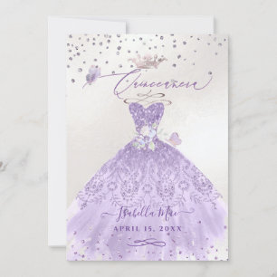 Invitación Purpurina Quinceanera Lilac Morado Gown