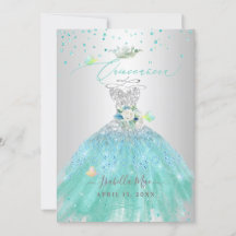 Purpurina Quinceanera Silver Turquoise Gown