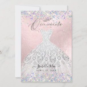 Invitación Purpurina Quinceanera White Gold Dust