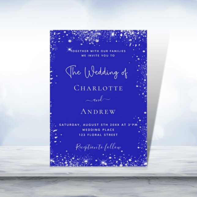 Invitación Purpurina real azul plateado despierta boda (Subido por el creador)