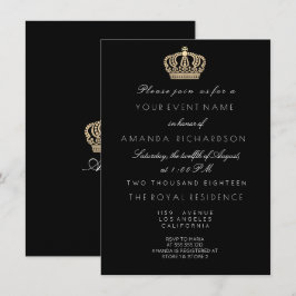 Invitación Purpurina Real de la Corona Blanca Negra Noviembre