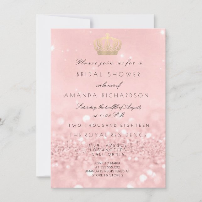 Invitación Purpurina Real de la Corona de Oro Rosa Rosa (Anverso)