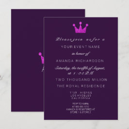 Invitación Purpurina Real de la Corona Rosa Púrpura de Fuchsi
