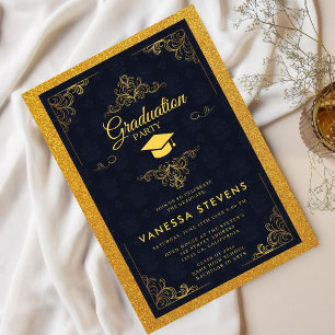 Invitación Purpurina real de oro Fiesta de la clasificación d