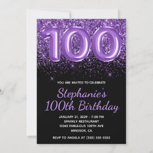 Invitación Purpurina Real Morado Brillante Negro Número 100