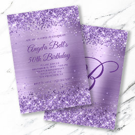 Invitación Purpurina real púrpura cepillado Relieve metalizad