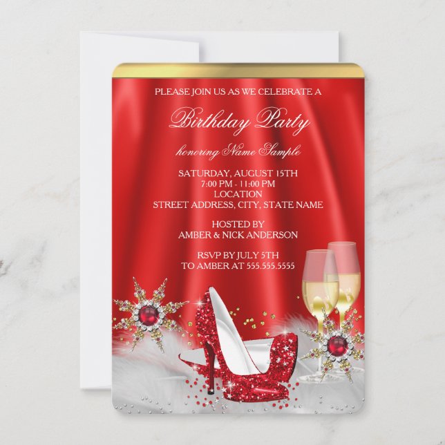 Invitación Purpurina Red High Heel Shoes Fiesta de champán de (Anverso)