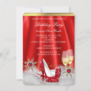 Invitación Purpurina Red High Heel Shoes Fiesta de champán de