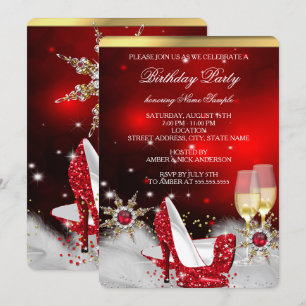 Invitación Purpurina Red High Heel Shoes Silver Gold Champagn