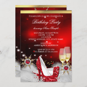 Invitación Purpurina Red High Heel Shoes Silver Gold Champagn