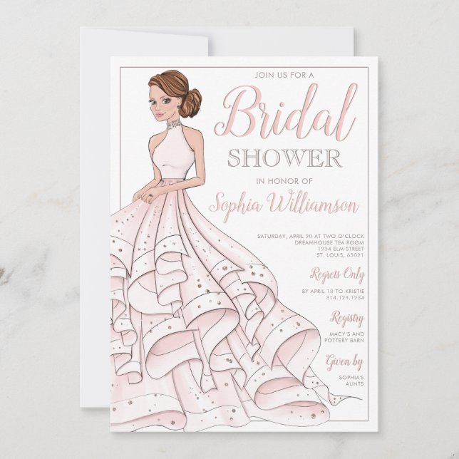 Invitación Purpurina Redhead Glam Bride Bridal Shower (Anverso)