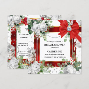 Invitación Purpurina rojo blanco verde arco diamante moda ele