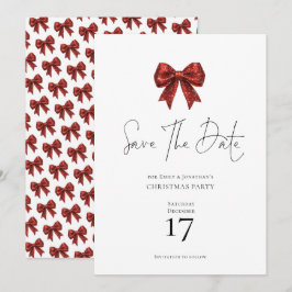 Invitación Purpurina Rojo Coquette Bow Navidades salva la fec