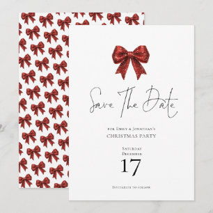 Invitación Purpurina Rojo Coquette Bow Navidades salva la fec