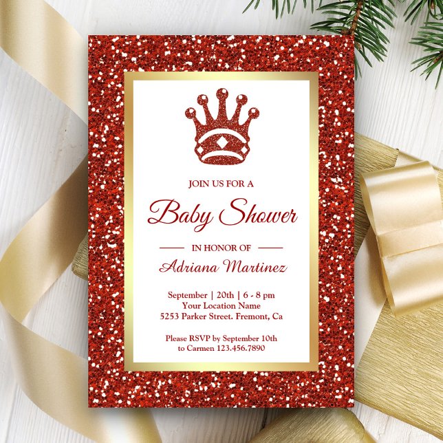 Invitación Purpurina rojo falso Tiara Princesa Baby Shower (Subido por el creador)