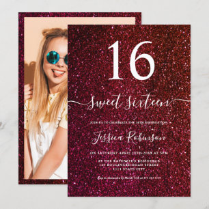 Invitación Purpurina rojo Girly moda de guión Sweet 16