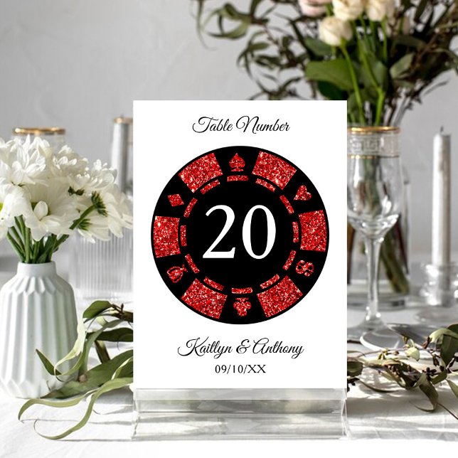 Invitación Purpurina Rojo Monograma Poker Chip Casino Boda (Subido por el creador)