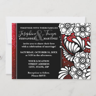 Invitación Purpurina rojo negro y blanco parkle Boda floral