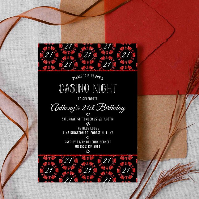 Invitación Purpurina rojo Poker Chip Casino Fiesta nocturno (Subido por el creador)